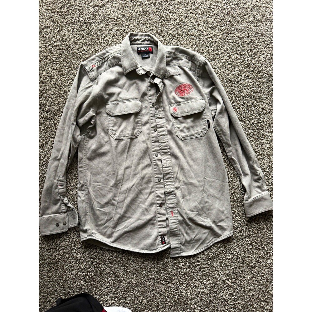 Ariat FR Flame Resistant Gray Twill Cotton Long Sleeve Work Shirt Men's L